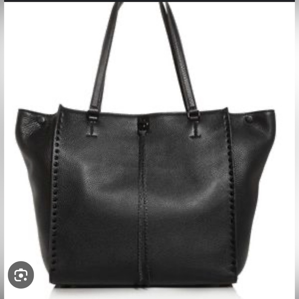 REBECCA MINKOFF “DARREN” PEBBLED BLACK LEATHER STUDDED TOTE
